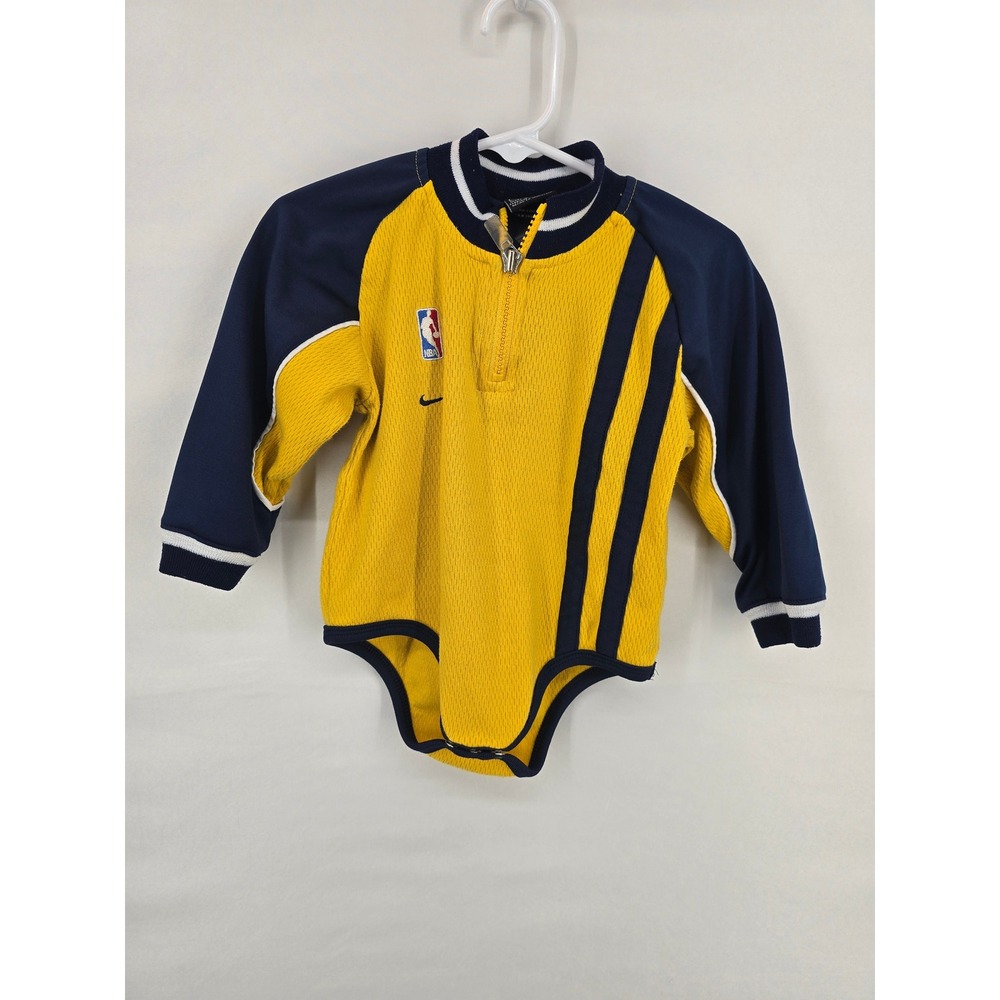 Nike Team NBA Baby Bodysuit Yellow Navy‎ Blue Quarter Zip Long Sleeve Romper 18M